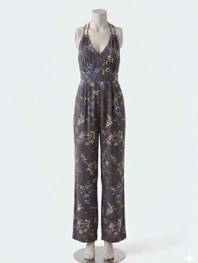 NWT Light Charcoal Gray Floral Halter Jumpsuit by Amuse Society
